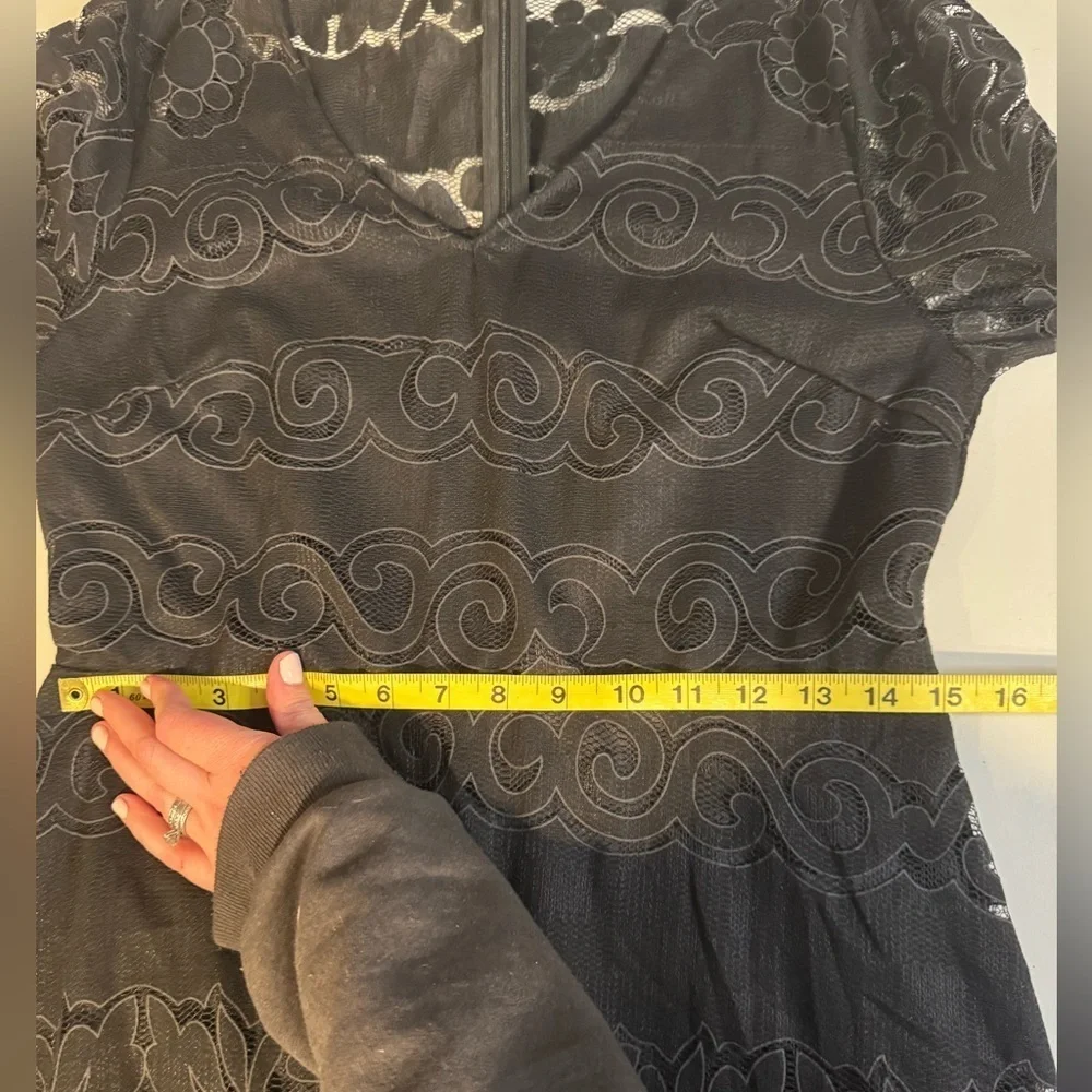 Morena Spain Black Lace High Low Dress with Wide Bell Sleeves, Size L - Picture 10 of 15